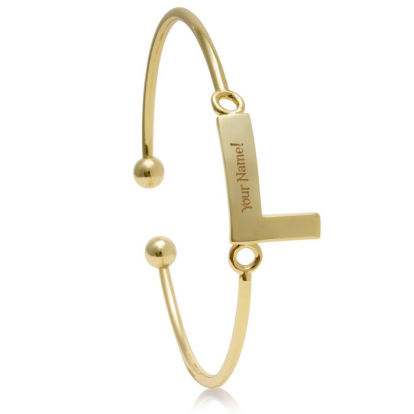 Yellow Gold "L" Initial Bangle Bracelet 